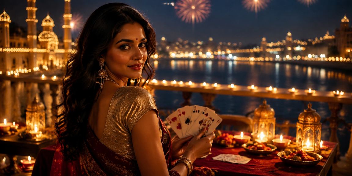 Traditional Indian festive casino scene with players